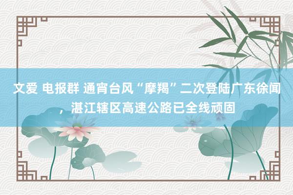 文爱 电报群 通宵台风“摩羯”二次登陆广东徐闻，湛江辖区高速公路已全线顽固