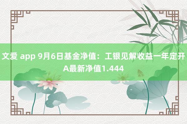 文爱 app 9月6日基金净值：工银见解收益一年定开A最新净值1.444