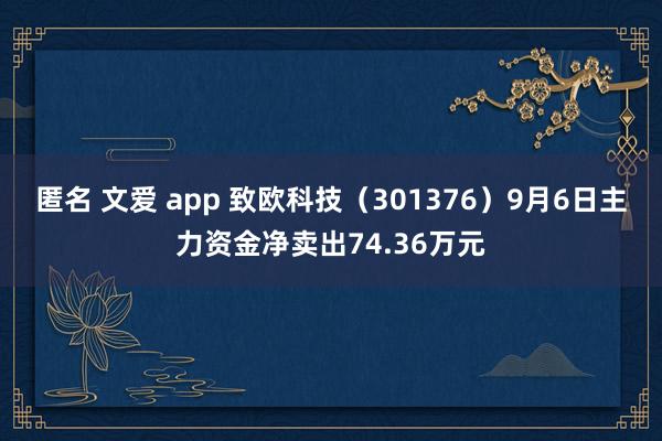 匿名 文爱 app 致欧科技（301376）9月6日主力资金净卖出74.36万元