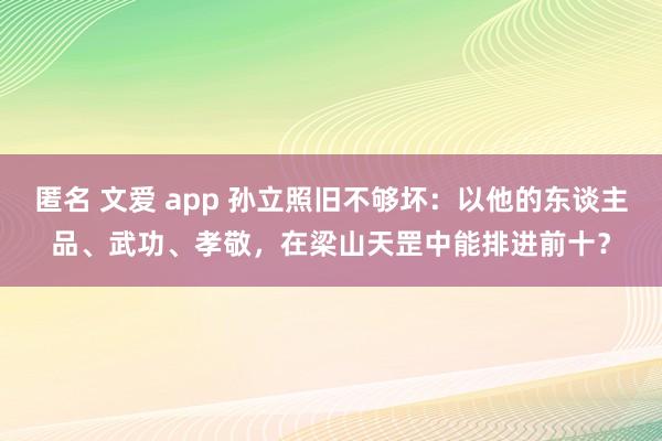 匿名 文爱 app 孙立照旧不够坏：以他的东谈主品、武功、孝敬，在梁山天罡中能排进前十？